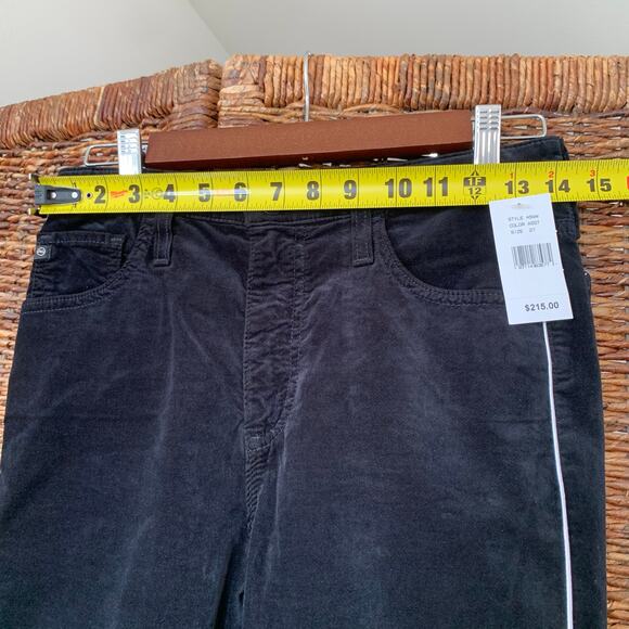 NWT AG The Isabelle High Rise Straight Crop Black Stretch Velvet 27 Side Stripe - Picture 8 of 14
